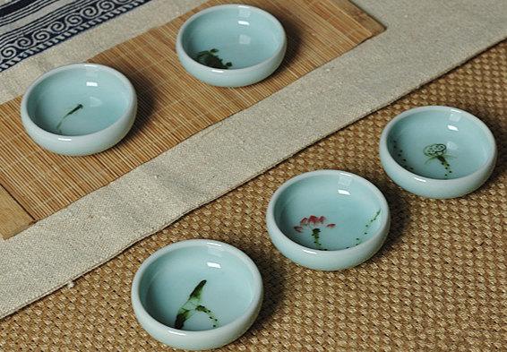 5 Celadon Porcelain Handmade Tea Cup Di Kiln/Ge Kiln Tea Ware Chinese Antique Ceramics Porcelains Famous Porcelain Kilns 
