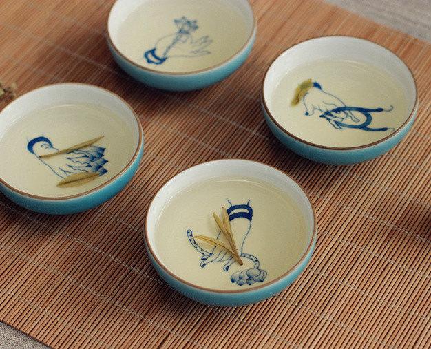 4 Hand-Drawing Oriental Vintage Style Pattern Blue And White Ceramic Tea Cup Jingdezhen Color Glaze Porcelain Teawares 
